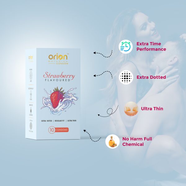 Orion botanica strawberry flavour condom with extra doted regular fit