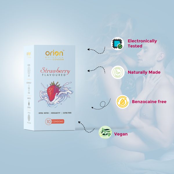 Orion botanica strawberry flavour condom with extra doted regular fit